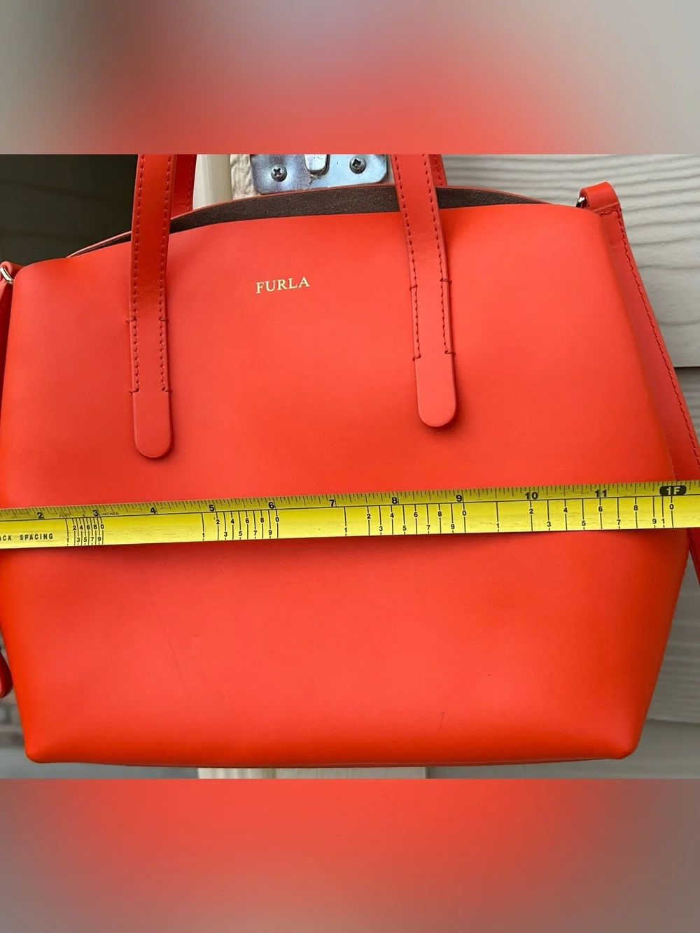 Excellent! FURLA Genuine Leather ORANGE Handbag w/Crossbody Strap